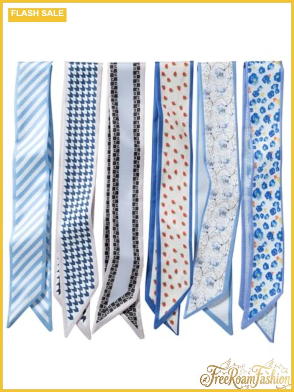 6 Pack Satin Fashion Scarves Set Polyester Neck Hair Purse Wraps